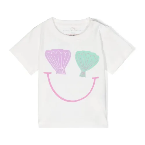 Stella McCartney , Kids White T-shirts and Polos with Shell and Smiley Print ,White female, Sizes: