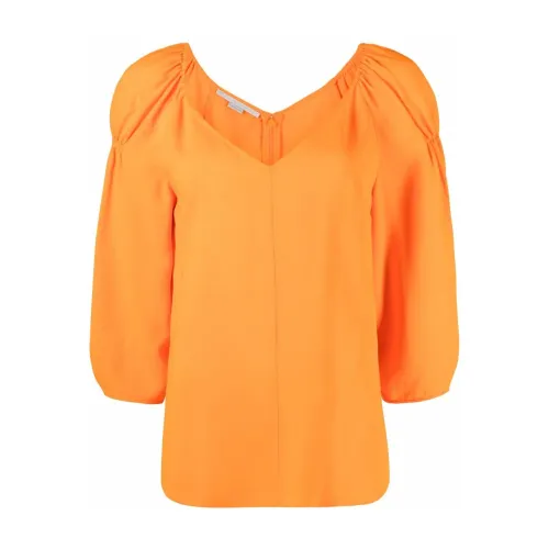 Stella McCartney , Orange Cropped Puff-Sleeve Blouse ,Orange female, Sizes: