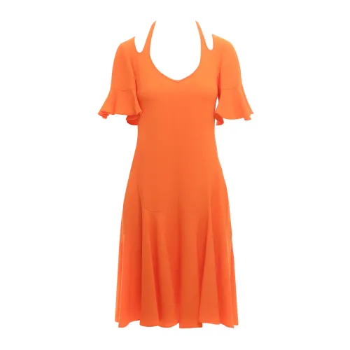 Stella McCartney , Orange Viscose Midi Dress with Cut-Out Details ,Orange female, Sizes: