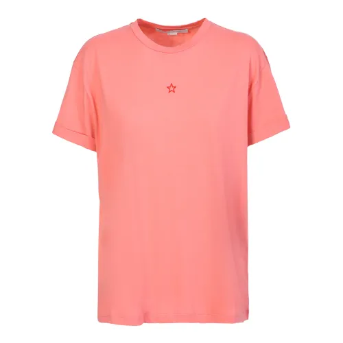 Stella McCartney , Pink Star-Embroidered Cotton T-Shirt ,Pink female, Sizes: