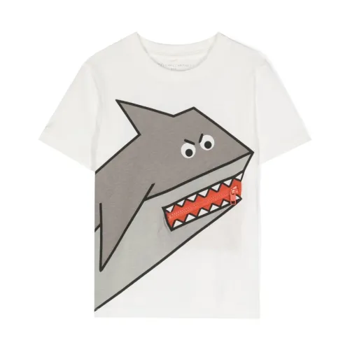 Stella McCartney , Shark Print Ivory T-shirt ,Beige male, Sizes: