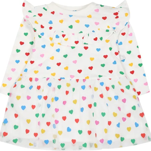 Stella McCartney , White Cotton Dress with Multicolor Hearts ,White unisex, Sizes: