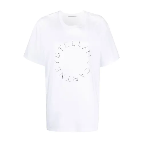 Stella McCartney , White Cotton Oversized T-shirt with Rhinestone Logo ,White female, Sizes: