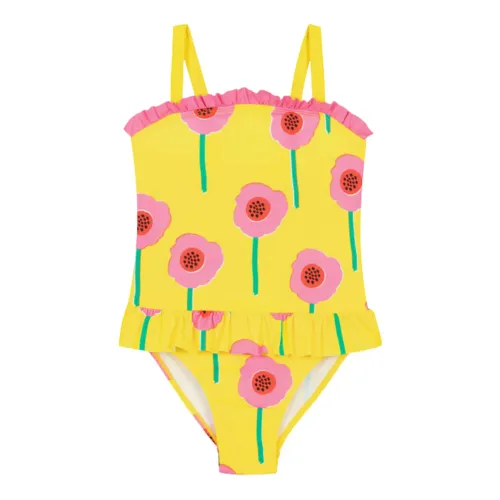 Stella McCartney , Yellow Floral Print Kids Swimsuit with Ruffle Detail ,Yellow female, Sizes: