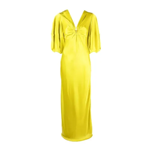 Stella McCartney , Yellow Ruched-detail V-neck Gown ,Yellow female, Sizes:
