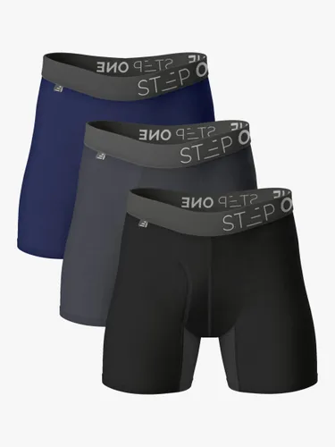Step One Bamboo Boxer Briefs With Fly, Pack of 3 - Black/Grey/Navy - Male