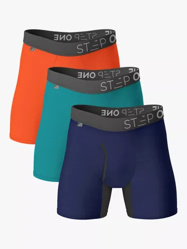 Step One Bamboo Boxer Briefs With Fly, Pack of 3 - Navy/Green/Orange - Male