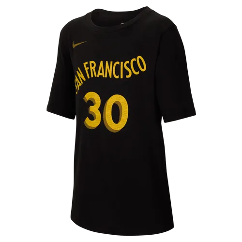 Stephen Curry Golden State Warriors City Edition Older Kids' (Boys') Nike NBA T-Shirt - Black - Cotton