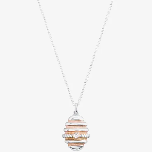 Sterling Silver & Rose Gold Plated Cubic Zirconia Bee Hive Pendant Necklace BTH7-SL-CZ RGP