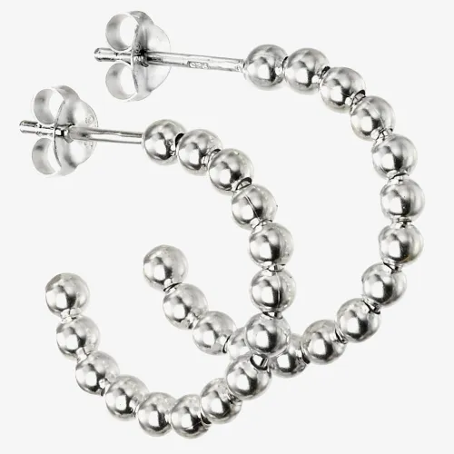 Sterling Silver Beaded Hoop Earrings E5856
