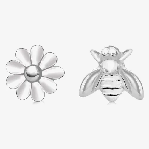 Sterling Silver Bee and Flower Stud Earrings 8.55.8649