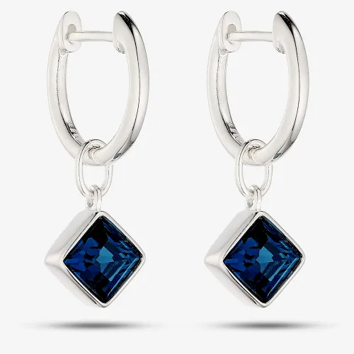 Sterling Silver Blue Crystal Drop Hoop Earrings E6085L