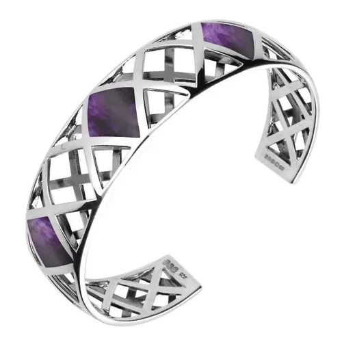 Sterling Silver Blue John Curved Geometric Bangle - Option1 Value Silver