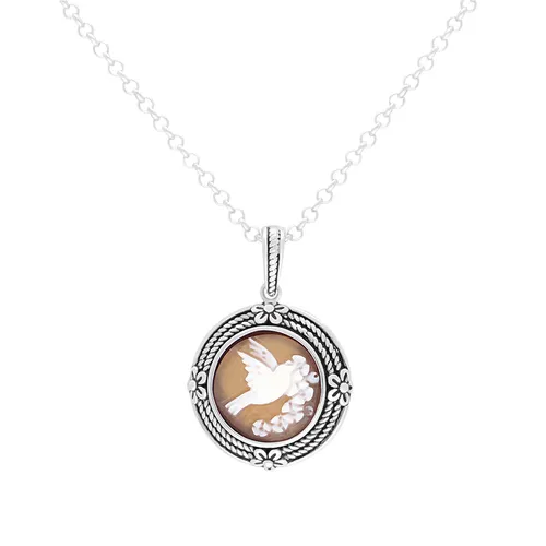 Sterling Silver Cameo Round Bird Necklace D