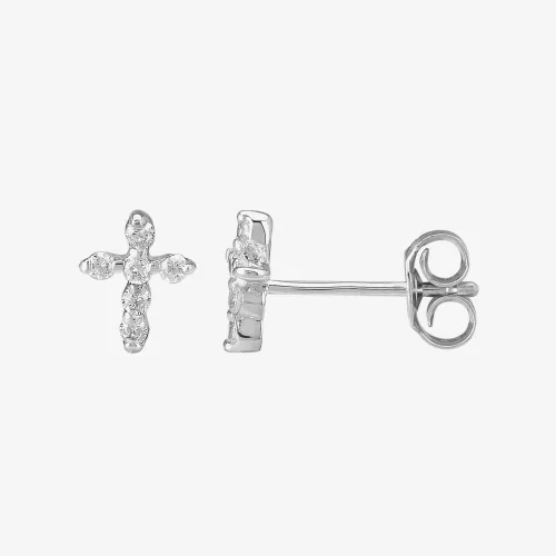 Sterling Silver Cubic Zirconia Cross Tiny Stud Earrings E1031 3A