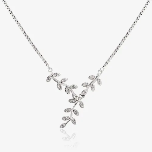 Sterling Silver Cubic Zirconia Leaf Necklace N611061