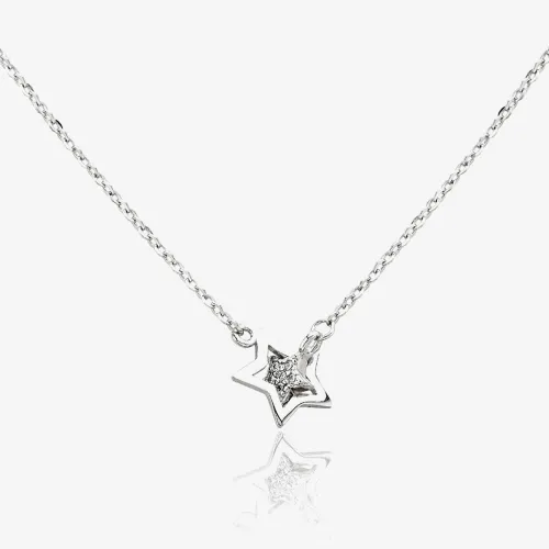 Sterling Silver Cubic Zirconia Pave Star In Star Necklace N611059