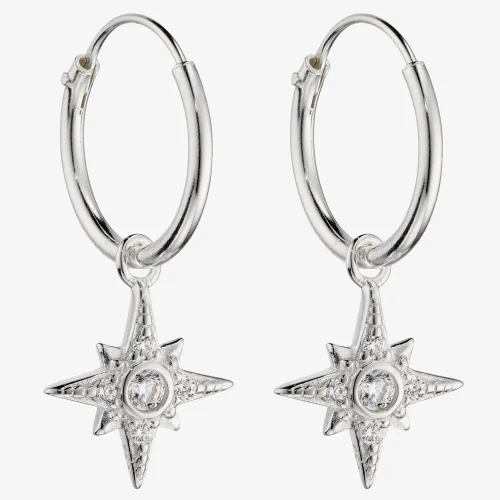 Sterling Silver Cubic Zirconia Pave Starburst Hoop Earrings E6044C