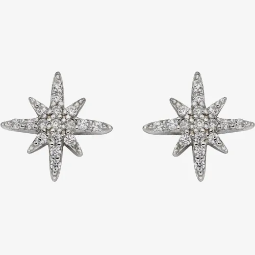 Sterling Silver Cubic Zirconia Pave Starburst Stud Earrings E5987C