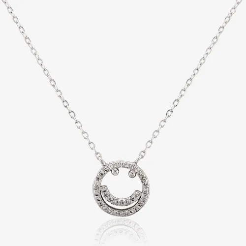 Sterling Silver Cubic Zirconia Smiley Face Necklace N611101