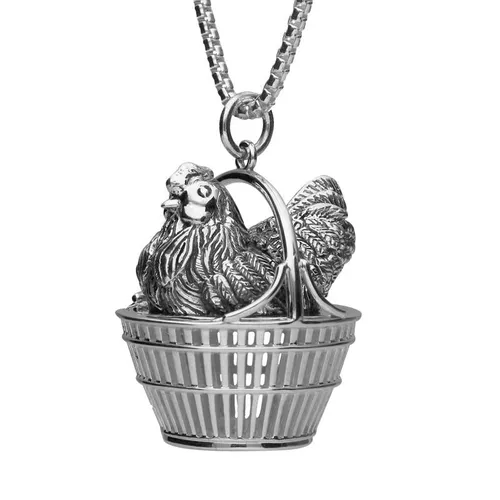 Sterling Silver Easter Small Hen in Basket Necklace - Option1 Value Silver