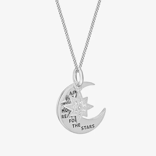 Sterling Silver Engraved Moon and Star Pendant 8.68.4229