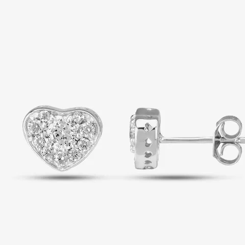 Sterling Silver Pave Heart Stud Earrings P8171E 3A