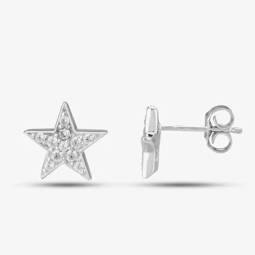 Sterling Silver Pave Star Stud Earrings P8160E 3A