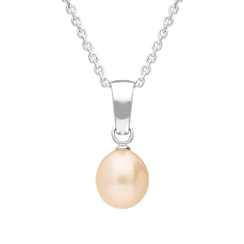 Sterling Silver Peach Pearl Drop Necklace D - Silver