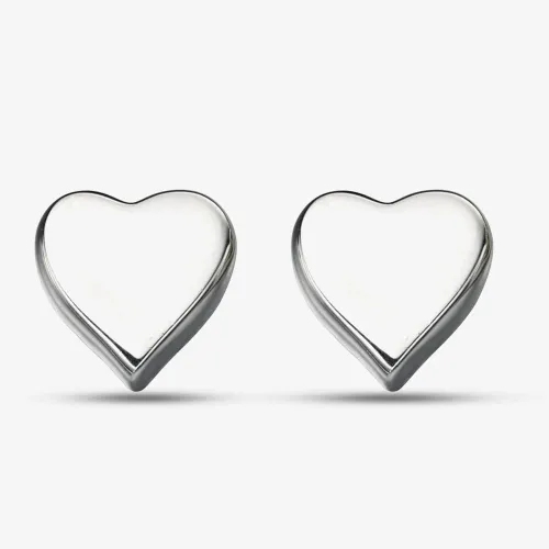 Sterling Silver Plain Flat Heart Stud Earrings E4619