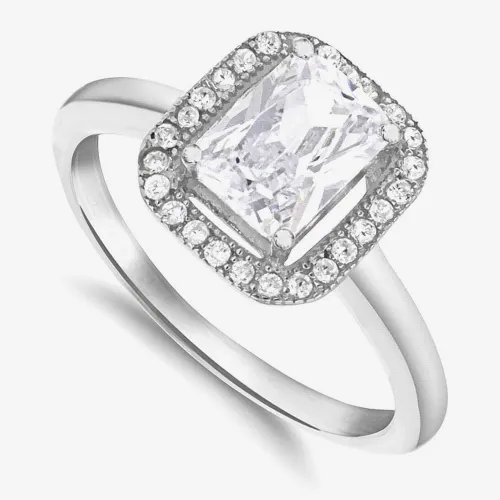 Sterling Silver Princess-Cut Crystal Halo Ring (N) 8.84.8789 N