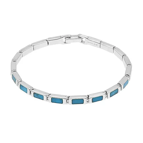 Sterling Silver Turquoise 18 Stone Rectangle Bracelet - Silver