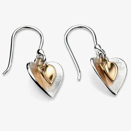 Sterling Silver Two-Tone Double Heart Drop Earrings E4466