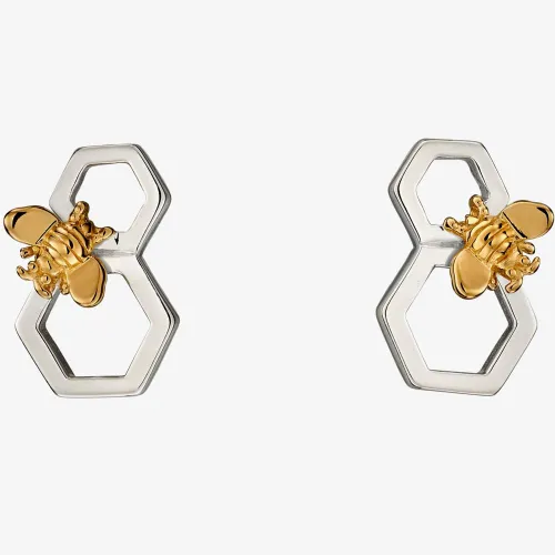 Sterling Silver Two-Tone Honeycomb & Bee Stud Earrings E5676