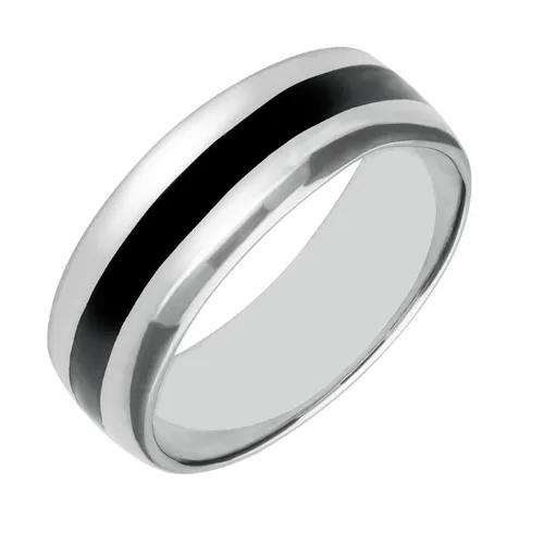 Sterling Silver Whitby Jet Heritage Inlaid Wide Band Ring