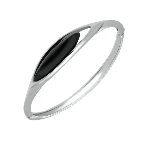 Sterling Silver Whitby Jet Marquise Offset Bangle - Option1 Value Silver