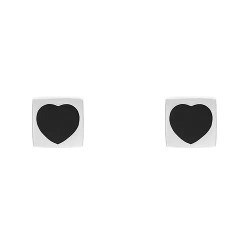 Sterling Silver Whitby Jet Square Heart Stud Earrings - Silver