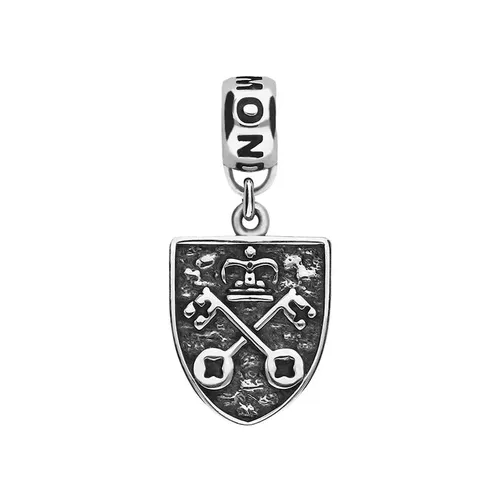 Sterling Silver York Minster Cross Key and Rose Shield Loop Charm - Silver