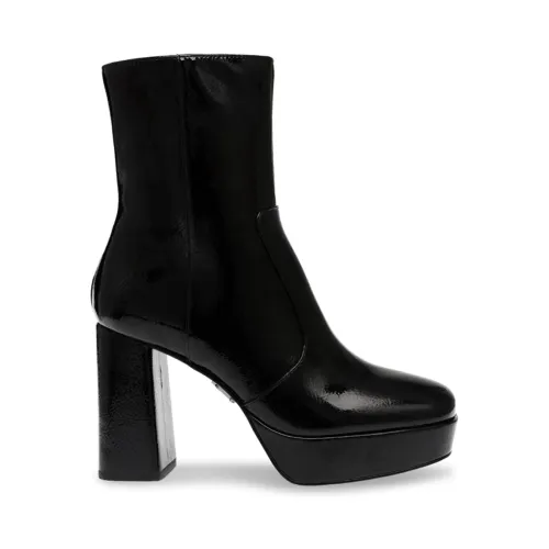 Steve Madden , Black Patent Leather Artistic Ankle Boot ,Black female, Sizes: