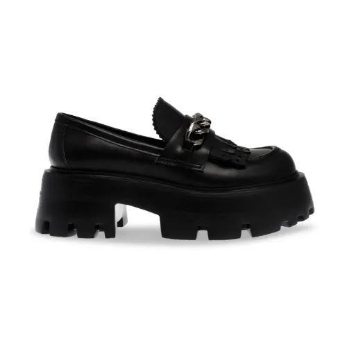 Steve Madden , Casual Derby Shoe with Ribbon and Chain ,Black female, Sizes: