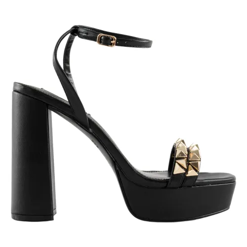 Steve Madden , Lockett Black/Gold Nero Heeled Shoes ,Black female, Sizes: