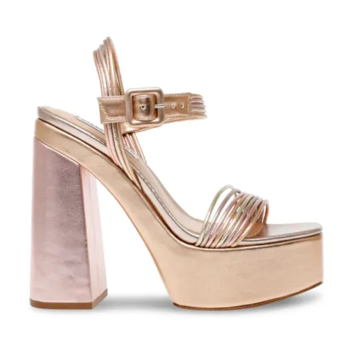 Steve Madden , Rose Gold Block Heel Sandals ,Pink female, Sizes: