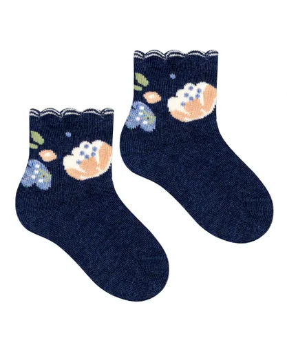 Steven Baby Unisex - Funny Novelty Patterns Cotton Socks - Flowers (Denim) - Navy