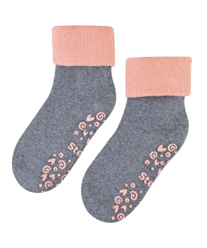 Steven Baby Unisex - Warm Breathable Non-Slip Socks with Grips - Grey / Peach Cotton