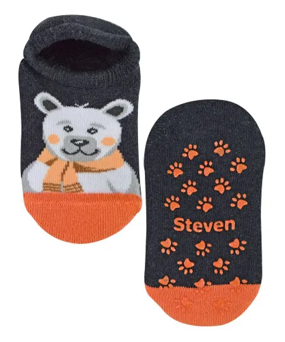 Steven Childrens Unisex - Kids Breathable Low Cut Cotton Slipper Socks - Polar Bear (Grey)