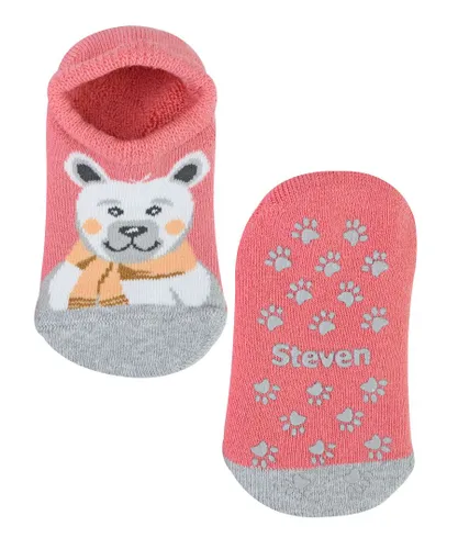 Steven Childrens Unisex - Kids Breathable Low Cut Cotton Slipper Socks - Polar Bear (Pink)