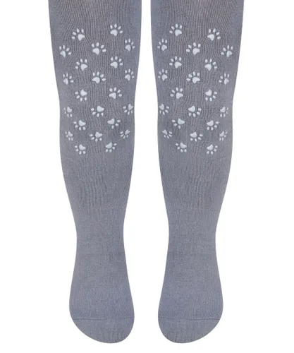 Steven Girls - Kids Cotton Tights with Anti-Slip Grips - Paws (Grey)