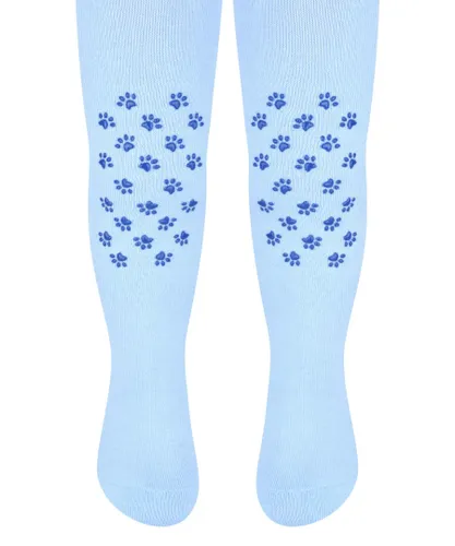 Steven Girls - Kids Cotton Tights with Anti-Slip Grips - Paws (Light Blue)