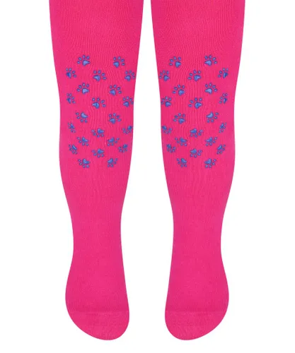 Steven Girls - Kids Cotton Tights with Anti-Slip Grips - Paws (Magenta) - Pink
