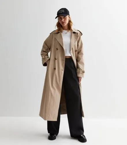 Stone Belted Longline Trench Coat New Look